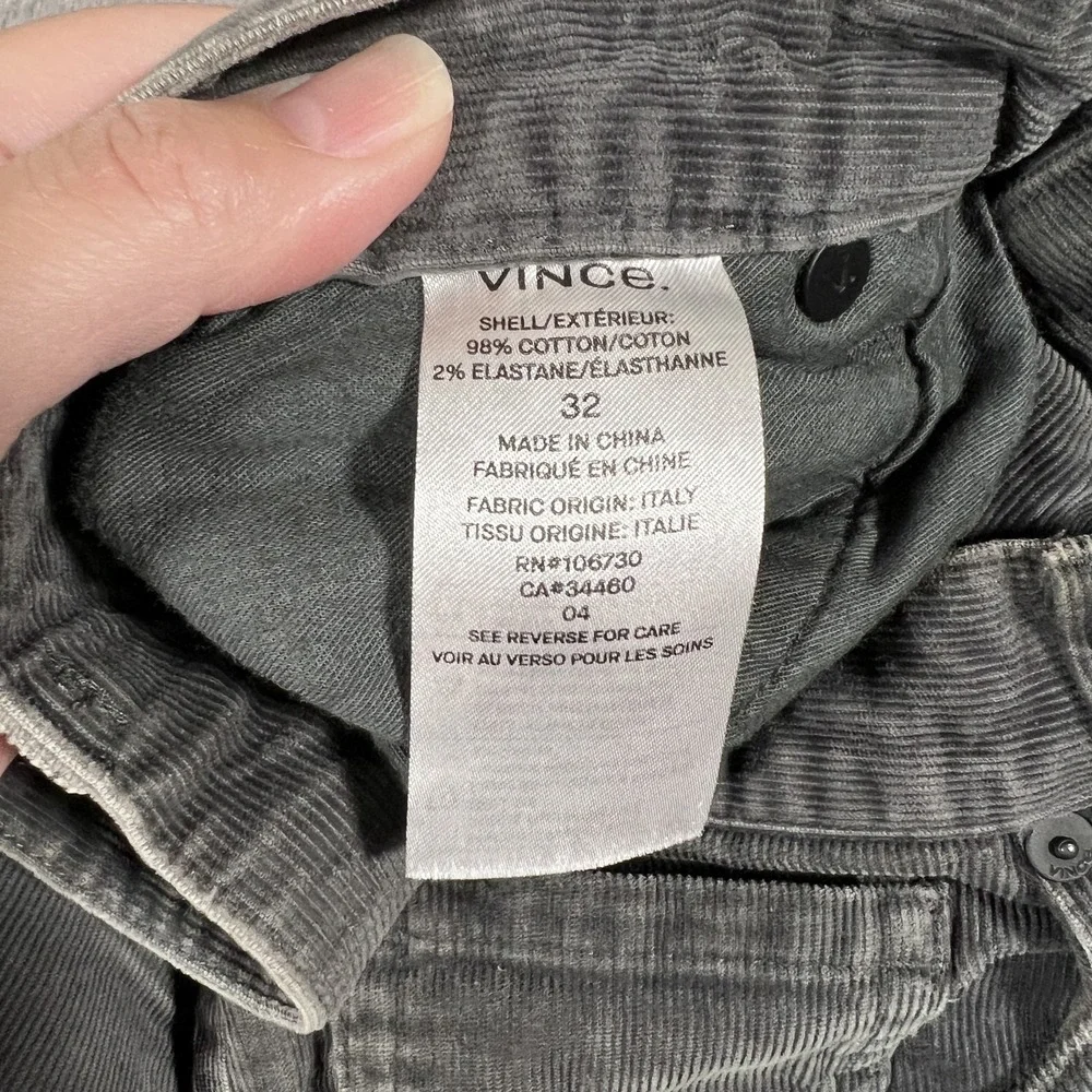 Vince Pants Mens 32 Gray Slim Fit Corduroy Stretch Casual 5 Pocket Classic Style